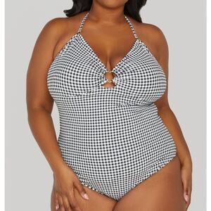 BETSEY JOHNSON | Plus 2X | 18/20 | Flirty Pin-Up Look Gingham One-Piece Swimsuit